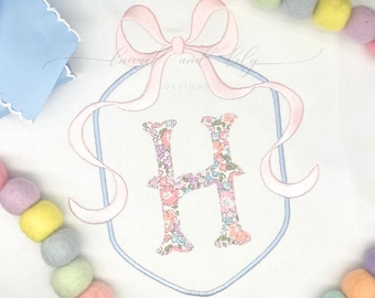 Bow Monogram Frame, Machine Embroidery Design, Long Tail Bow Frame, Satin Stitch Bow, Girl Monogram Frame, Coquette Bow, Laurel and Lily