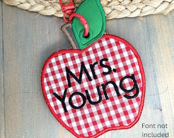Apple Bag Tag, In the Hoop Embroidery, Satin Stitch Apple Machine Embroidery Design, ITH Design (Digital Download)