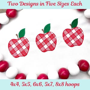 Gingham Apple Embroidery, Apple Trio, Apple Sketch Fill Stitch, Machine Embroidery Design, Back to School Embroidery, Patterned Apple