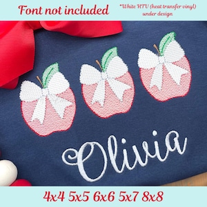 Apfel mit Schleife Stickdatei, Muster: Trio Sketch Fill Stitch (Digitaler Download)