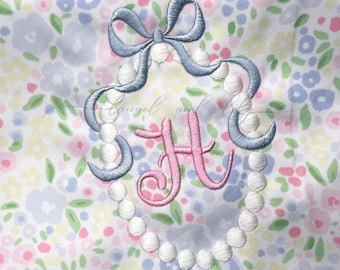 Bow Monogram Frame, Machine Embroidery Design, Long Tail Bow Frame, Circle Frame, Girl Monogram, Coquette Bow Embroidery (Digital Download)