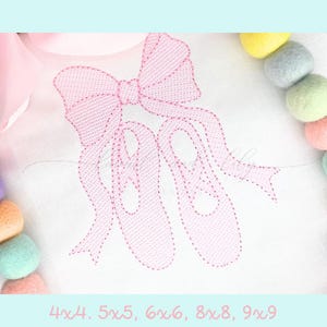 Ballet Embroidery Design, Machine Embroidery Design, Ballet Shoes Sketch Fill Stitch, Pointe Shoes, Ballet Slippers, Long Tail Bow Ballet