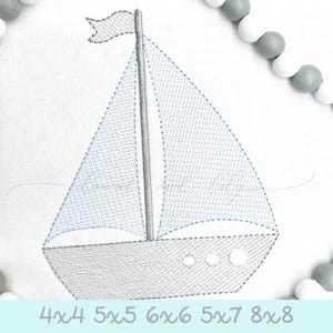 Sailboat Sketch Embroidery Design: Fill Stitch Boat (Digital Download)