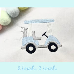 ミニゴルフカート刺繍、ゴルフカートデザイン、フィルステッチ、機械刺繍デザイン、ゴルフ刺繍、ゴルフクラブ、クイックステッチ
