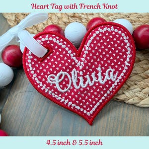 Heart Tag with French Knot, In the Hoop Embroidery, Machine Embroidery Design, ITH Design (Digital Download)