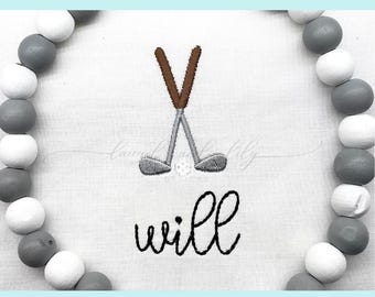 Mini Golf Clubs Embroidery, Golf Fill Stitch, Machine Embroidery Design, Golfing Embroidery, Golf Ball, Golf Club, Quick Stitch