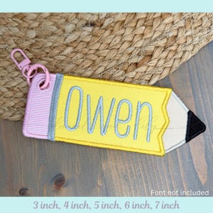 Pencil Bag Tag, In the Hoop Embroidery, Satin Stitch Pencil Machine Embroidery Design, ITH Design (Digital Download)
