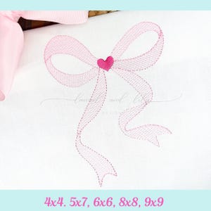 Sketch Stitch Long Tail Bow with Heart Embroidery Design, Machine Embroidery Design, 6 sizes (Digital Download)