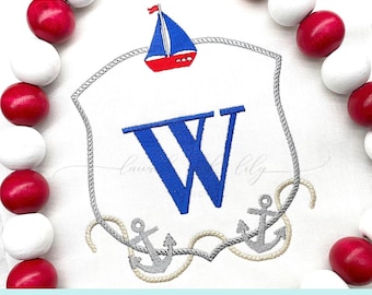 Sailing Embroidery Frame, Machine Embroidery Design, Boy Monogram Frame, Sailboat Embroidery, Anchor Embroidery Design, Beach Embroidery