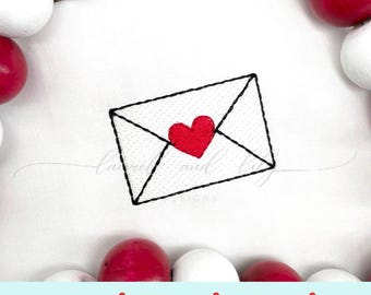Valentine Envelope Embroidery Design, Machine Embroidery Design, Valentines Day, Sketch Stitch Embroidery, Heart Embroidery, Quick Stitch