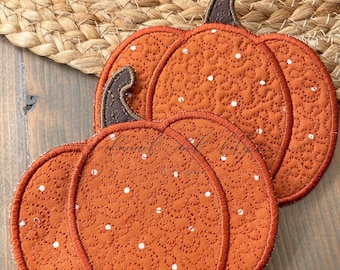 Quilted Pumpkin Coaster Embroidery, Machine Embroidery Design, In the Hoop Embroidery, Fall Embroidery (Digital Download)