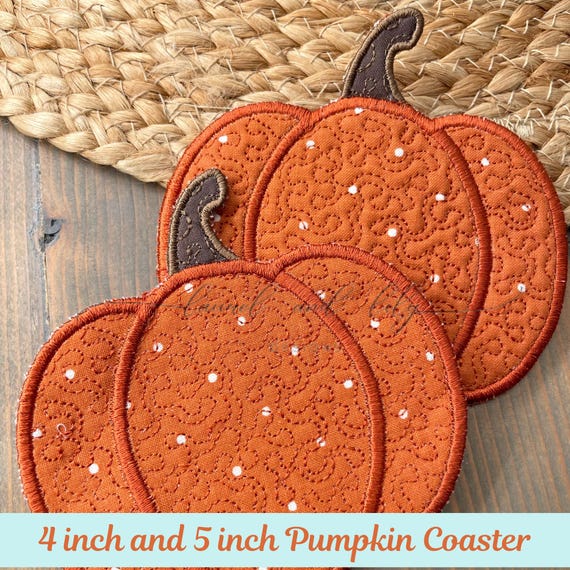 Quilted Pumpkin Coaster Embroidery, Machine Embroidery Design, In the Hoop Embroidery, Fall Embroidery (Digital Download)