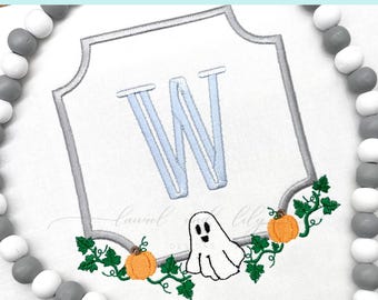 Pumpkin and Ghost Monogram Frame, Halloween Embroidery Frame, Machine Embroidery Design (Digital Download)