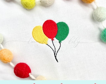 Design de bordado de balão, Design de bordado de máquina, Trio de balões, Bordado de aniversário, Mini balões, Bordado de ponto de preenchimento, Ponto rápido
