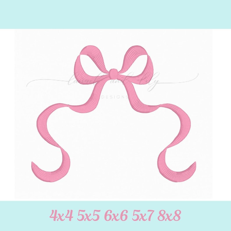 Coquette Bow Embroidery Design: Long Tail Bow Monogram Frame, Machine Embroidery (Digital Download) image 2