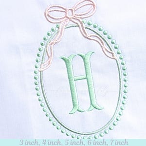Oval Candlewick Monogram Frame with Long Tail Bow Machine Embroidery Design (Digital Download)