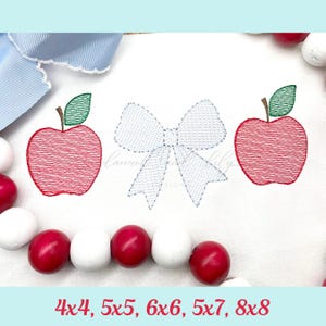 Äpfel mit Schleife, Trio Stickerei, Bogen Apfel Sketch Füllstich, Maschinenstickerei, Back to School Stickerei, 3D Stickerei