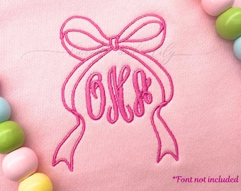 Satin-Stich Bogen Stickerei, Maschinenstickerei, Nicht Applikation, Monogramm Bogen Rahmen, langer Schwanz Bogen, Kokette Bogen, Band