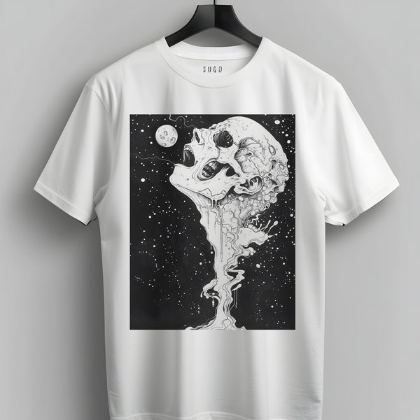 Gothic Space Skull Shirt, Alternative Clothing, Moon T-shirt, Strega Fashion, Pastel Goth Apparel, Space T-shirt, Graphic Tee, Edgy T-shirt