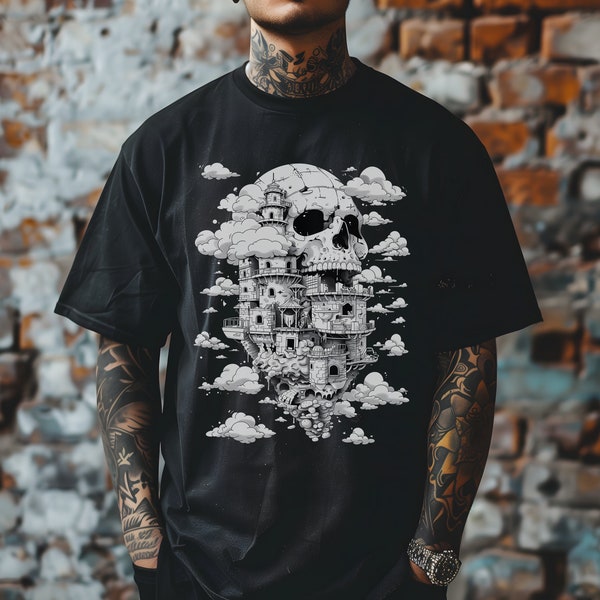 City Skull Shirt, Alternative Clothing, Dark City T-shirt, Strega Fashion, Pastel Goth Apparel, Gothic Outfit, Graphic Tee, Edgy T-shirt