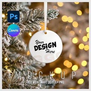 Christmas Ornament Mockup, White Ceramic Ornament Mockup, Hanging Ornament Mockups, Round Ornament Mockup, Smart Object PSD and Canva PNG
