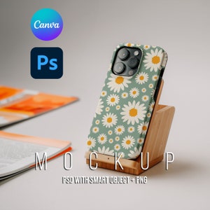 iPhone-skalmodell, telefonskal på stativmodell, iPhone-skal med snapshot, Canva PNG-modell, smart objekt PSD, iPhone 15 14 13 Pro
