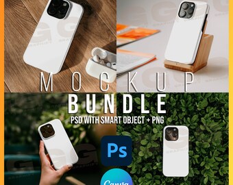 iPhone Though Case Mockup Bundle, Phone Cover Mockup, iPhone Realistic Case Mockup, Canva PNG Case Mockup, Smart Object PSD, iPhone 16 Pro