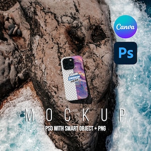 iPhone Case Mockup, Phone Cover Mockup, Phone Mockup, Canva PNG Though Case Mockup, Smart Object PSD, iPhone 15 14 13 12 Pro, Beach Mock Up