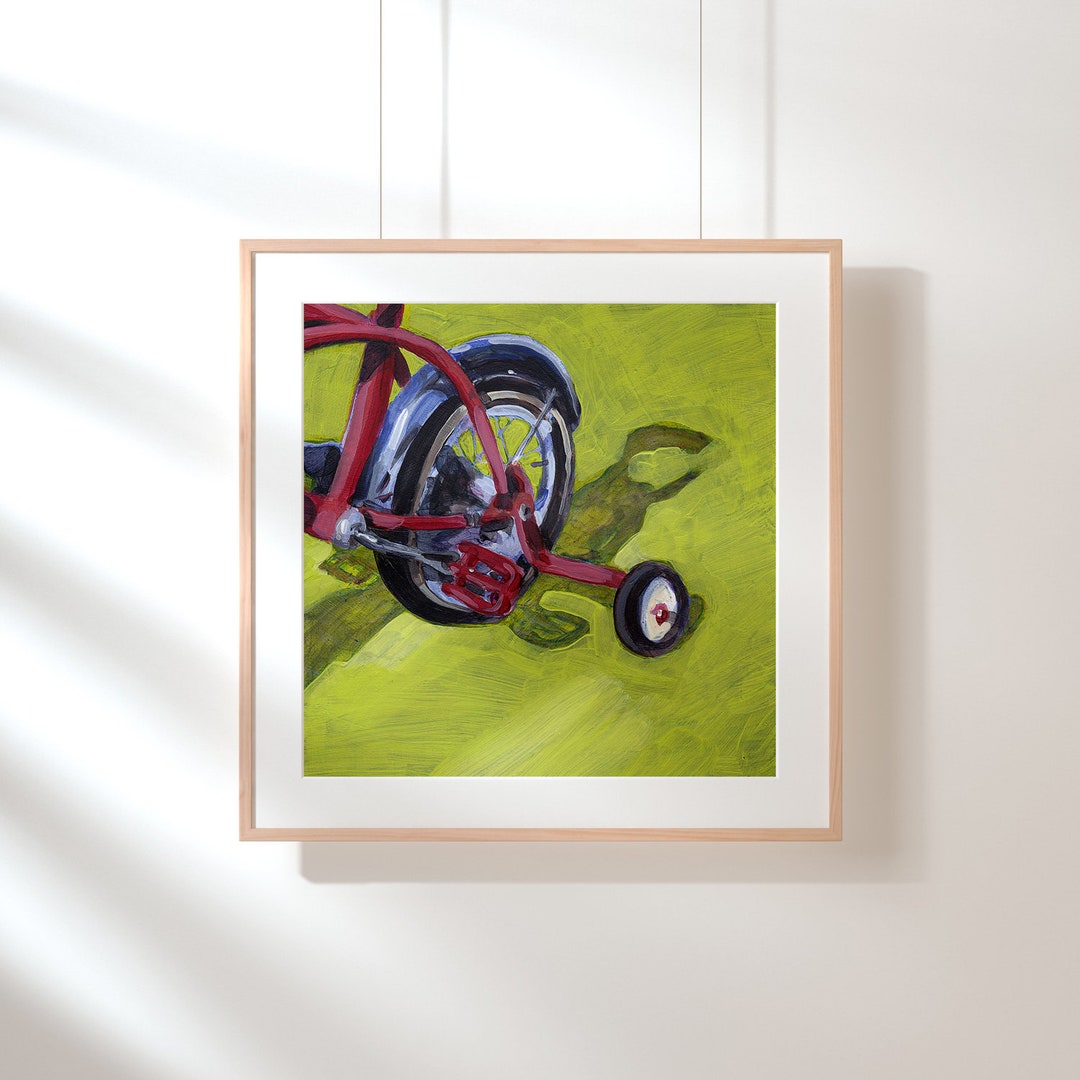 Little Red Bike Artwork, Acrylic Impressionism, Digital Download