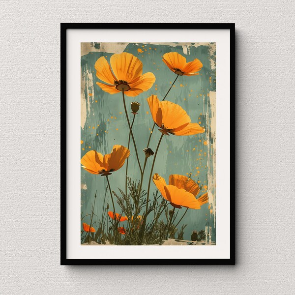 California Poppies II, Silk Screen Style Artwork, Digital Download