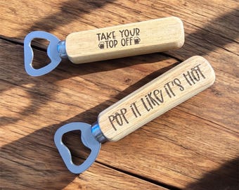 Custom Wooden Bottle Opener with Engraved Text