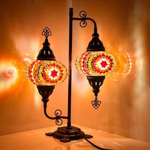 Handmade Gift Lamps, Turkish Mosaic Lamps, Moroccan Lamps, 2 Big Globe Desk Lamp, Ottoman Hammered Metal Lamps, Bedside Lighting