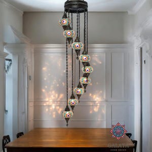 9 Globe Turkish Spiral Chandelier, Medium Ball Mosaic Chandelier Sets, Living Room Moroccan Pendant Mosaic Lights, Restaturant Lights