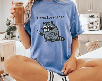 i Require Snacks Embroidered Raccoon Tee, Raccoon Lovers, Goblincore Animal Lover Gift, Cozy Snack Gremlin, Digital File, Design For Shirt