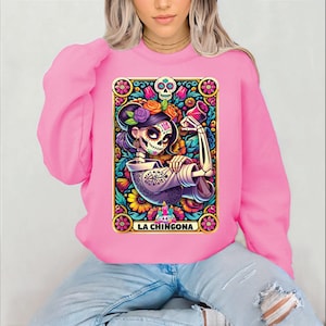 La Chingona Tarot Karte SVG PNG, Skelett Flexing Tarot Karte Latein Mexikanisch, Spanischer Chola Schädel, Tarot Download