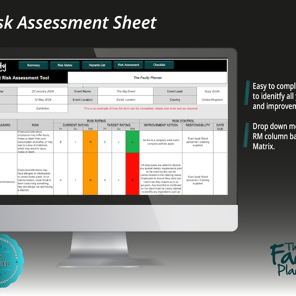 Event Risk Assessment Template by an Events Manger for Events Managers