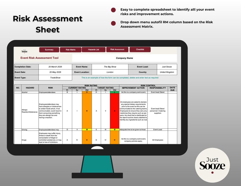 Event Risk Assessment Template: Editable Safety Checklist Spreadsheet ...