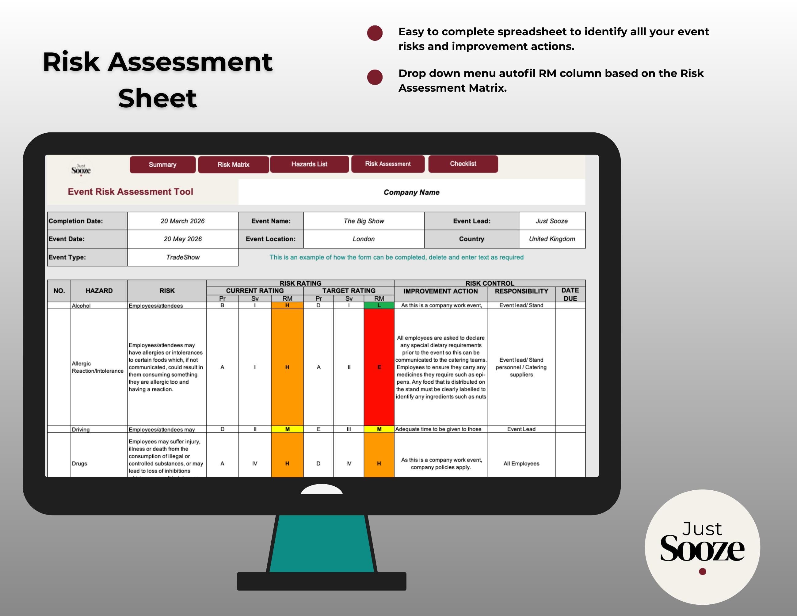 Event Risk Assessment Template: Editable Safety Checklist Spreadsheet ...