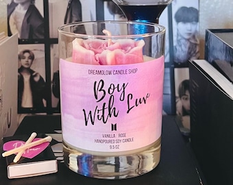 Vanilla Rose candle | BTS inspired candle | boy with luv candle non toxic candle vegan candle Mother’s Day gift bts army gift| 9.5 oz candle