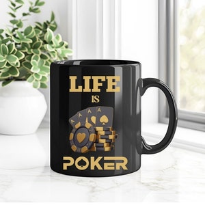 A vida é caneca de pôquer, jogo de azar, pai jogador, presente para jogador de pôquer, caneca de cartas de cassino, copo de cassino, presente para ele, copo de jogador