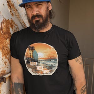 SURF TSHIRT - Ocean Vibes Beach Tee, Summer Surfing Shirt, Coastal Retro Graphic Top, Unisex Garment-Dyed T-shirt
