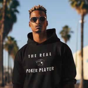 Poker Player Hoodie, Casino Vibe Sweatshirt  Gambling Theme Apparel, Three-Panel Fleece Jacket, Card Player Gift, Poker Night Apparel