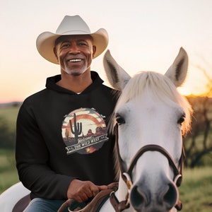 Cowboy Three-Panel Fleece Hoodie, Wild West Style Sweatshirt, Western Inspired Pullover, Rodeo Apparel, Rancher Top, Southwest Clothing