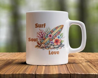 Surfboard Coffee Mug: Beach Lover Gift, Coastal Decor