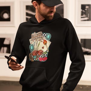 Sudadera unisex con capucha de póker para amantes del casino: ropa para jugar a las cartas, suéter para aficionados a las apuestas, ropa para jugar.