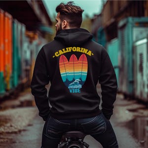 Sunset California Hoodie | Moletom de praia unissex, pulôver Coastal Vibes, estilo California Dreamin', perfeito para dias quentes