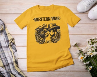 WESTERN KRIEG T-shirt | Lustiges Cowboy TShirt, Rodeo T-Shirt, Old School Lasso Bekleidung für Country Fans, Einzigartiges Stier T-Shirt