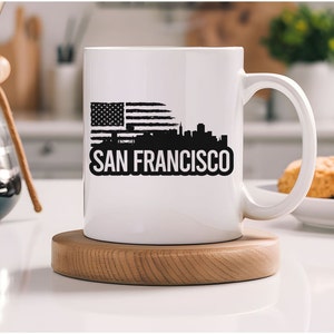 Caneca de São Francisco - Xícara de café de cerâmica, lembrança da Califórnia, presente para ele, capa de caneca exclusiva, design bacana de São Francisco