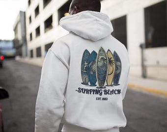 Sweat à capuche de surf, sweat-shirt de plage, pull vagues océaniques, pull de surf tropical, cadeau pour les amoureux de la mer