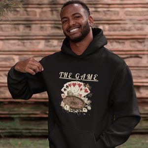 Moletom com capuz de jogador de cassino, moletom com tema de jogo de azar, pulôver de jogador de pôquer, suéter de amante de jogos de cartas, blusa com capuz da sorte